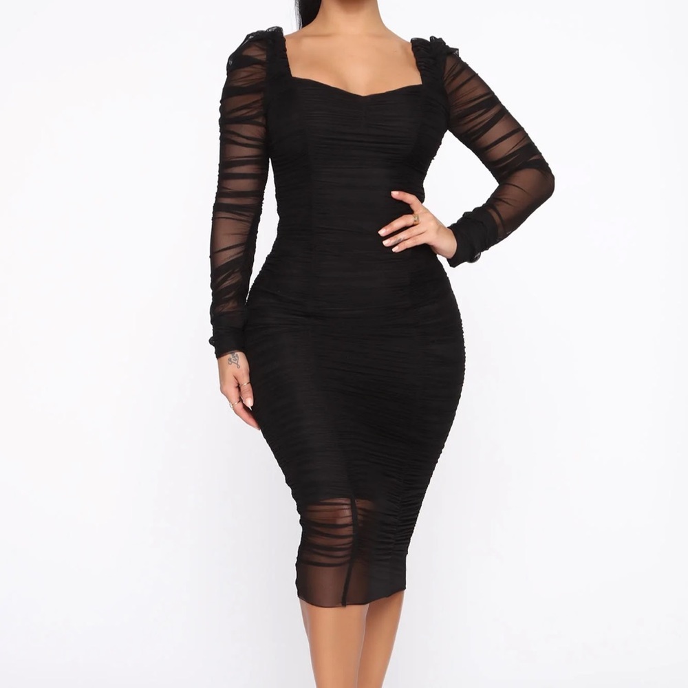 Fashion Nova - Did You Mesh Me Ruched MIDI Dress